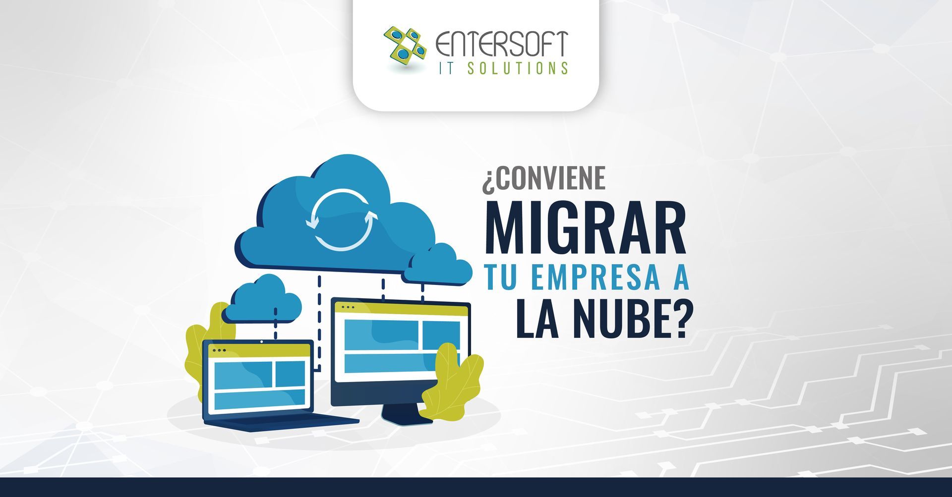 Promoción de migración a la nube con nube, computadora y texto en español.