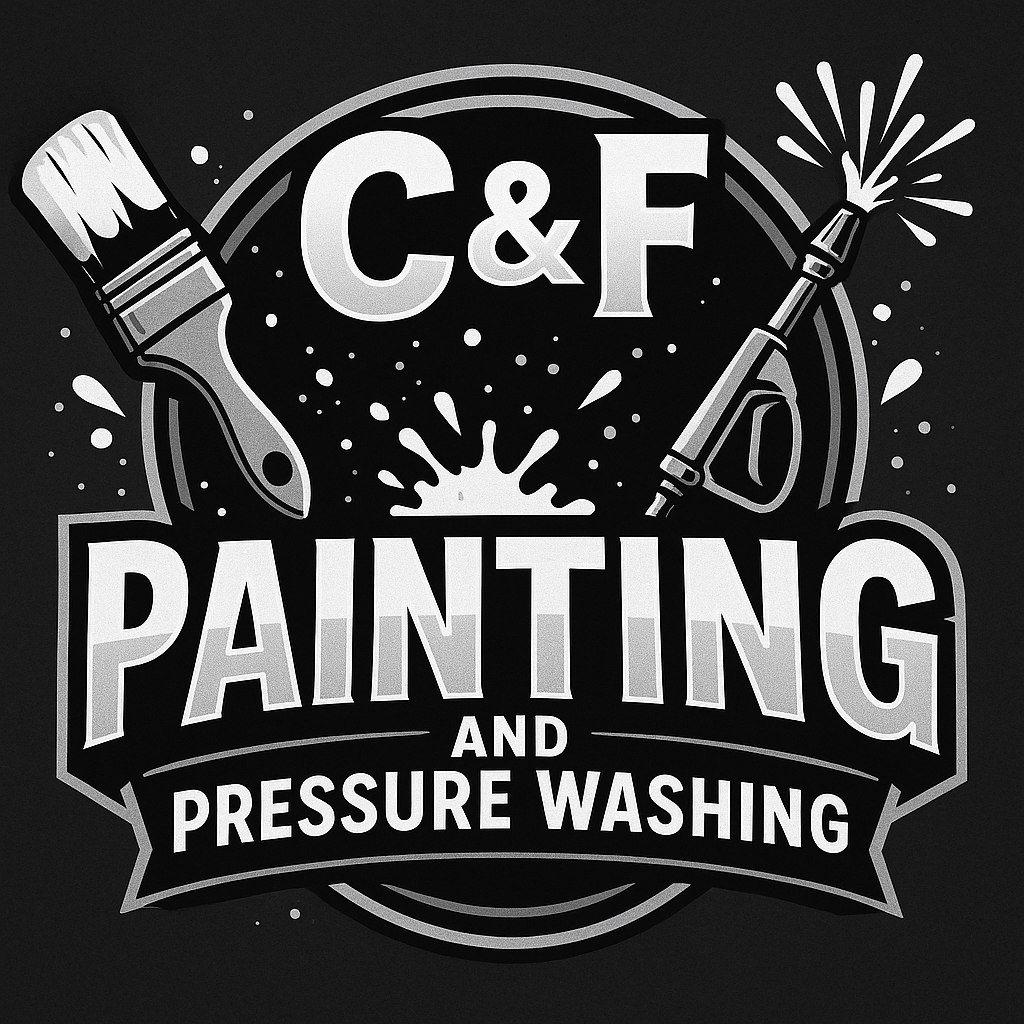 Logo for C&F Painting and Pressure Washing, featuring brush, power washer, and company initials.