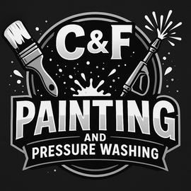 Logo for C&F Painting and Pressure Washing, featuring brush, power washer, and company initials.