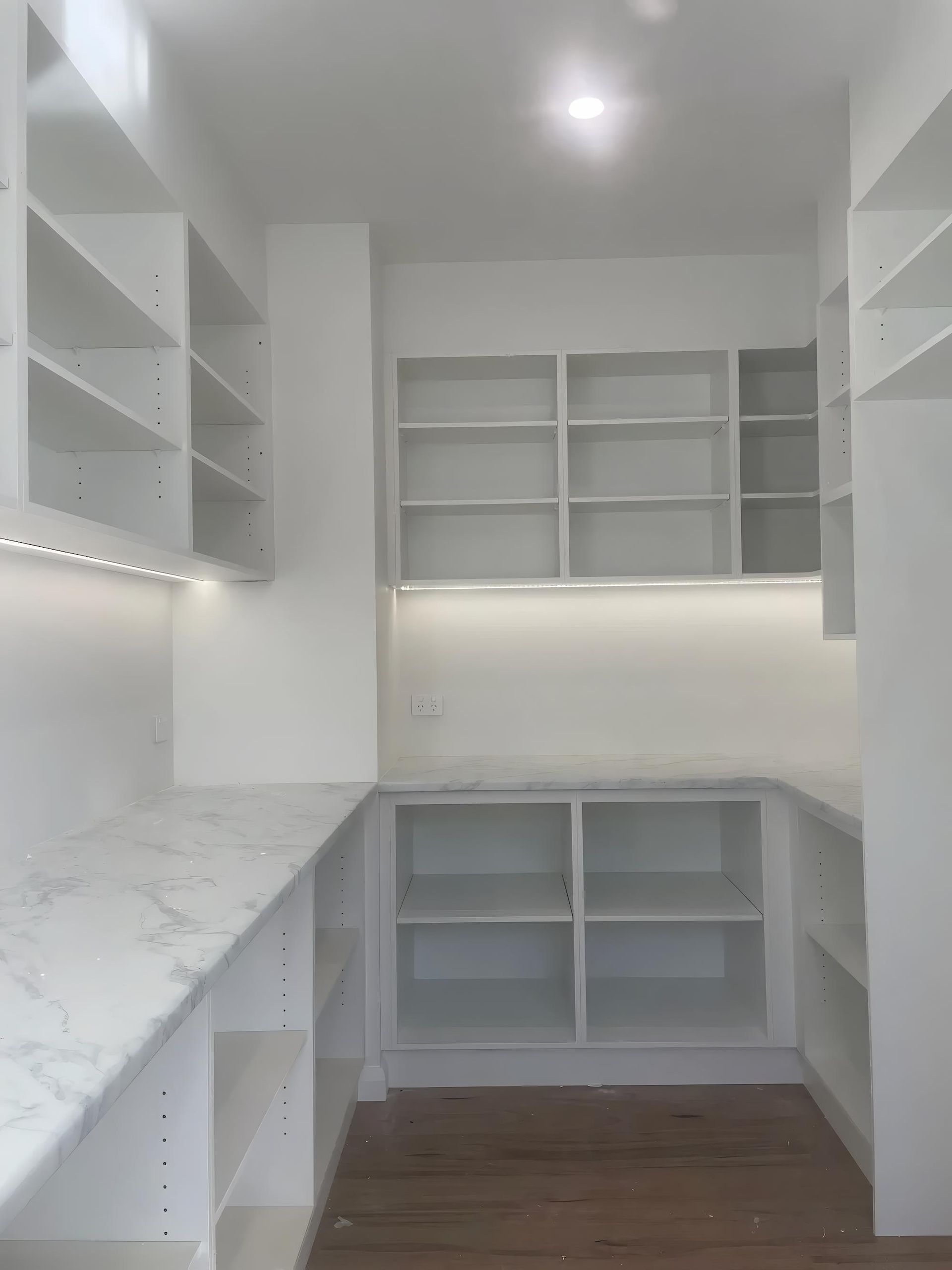 White Pantry With Built-in Shelves and Countertop — Switched On Electrics in Wagga Wagga, NSW