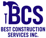 The logo for best construction services inc. has a hammer on it.