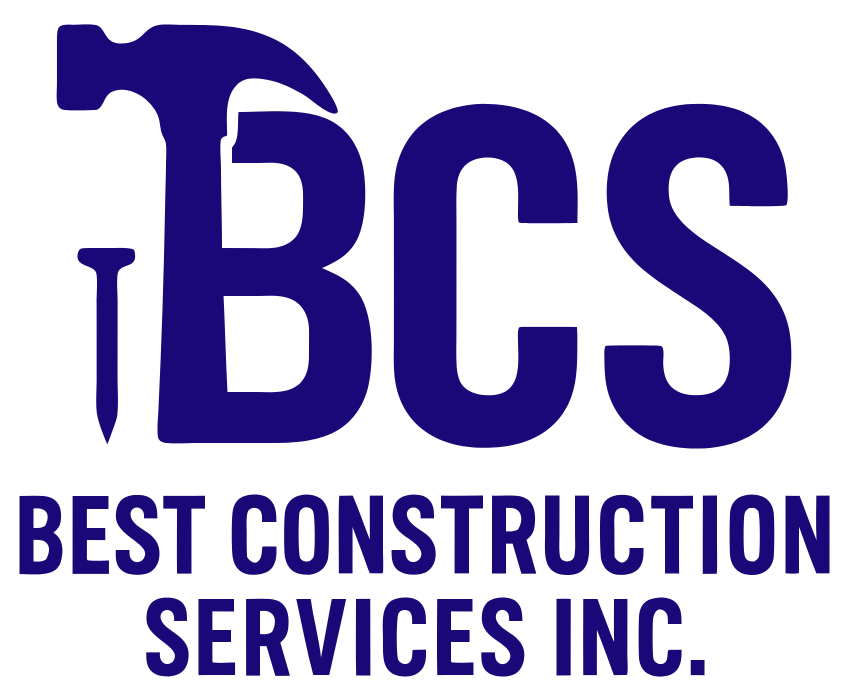 The logo for best construction services inc. has a hammer on it.