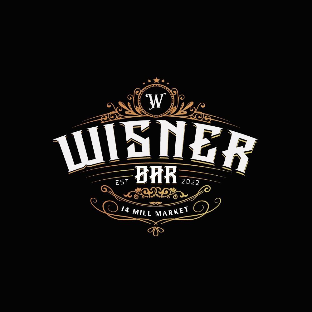 A logo for a bar called wisner bar on a black background.