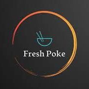 The logo for fresh poke is a circle with a bowl and chopsticks in it.