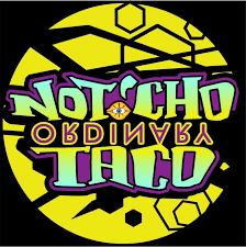 A yellow and purple logo for notcho taco