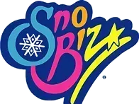 A colorful logo for sno bizz with a snowflake on it.