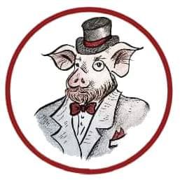 A drawing of a pig wearing a top hat and bow tie.