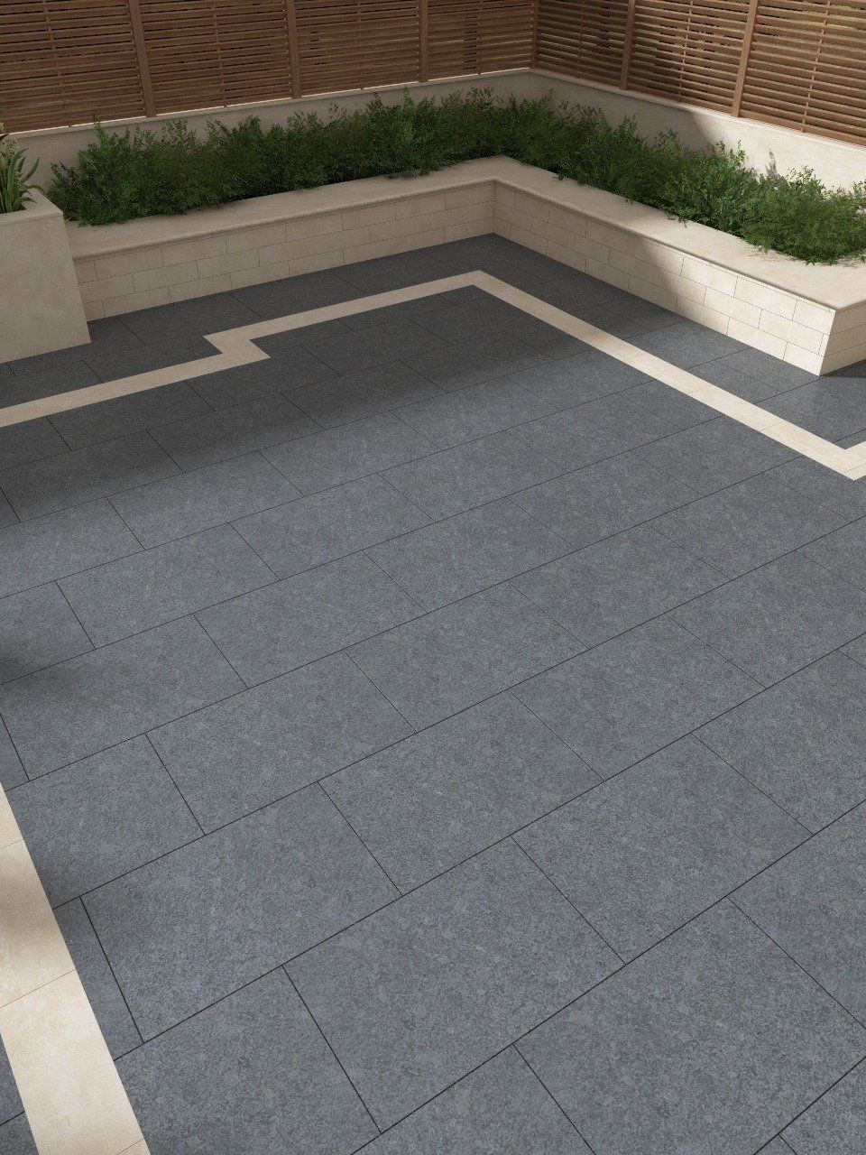 granite patio with raised beds