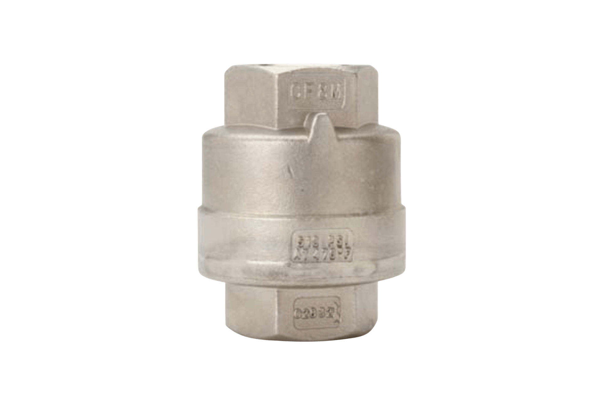 Stainless steel union check valve, inline design.