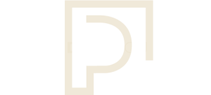 Beige letter P within a square frame.