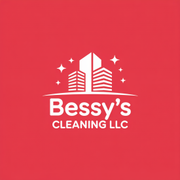 White logo on red background. Buildings and stars above "Bessy's Cleaning LLC" in white.