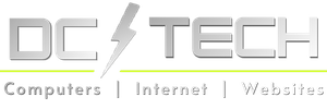 DCTECH logo in gray and yellow with lightning bolt, plus tagline: Computers | Internet | Websites