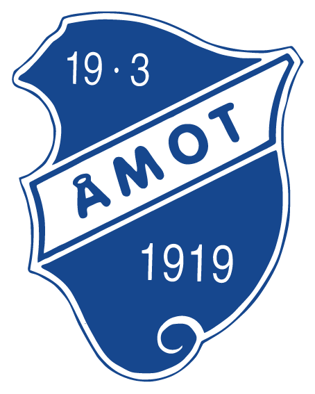 Blue and white Åmot sports club logo; a shield with 