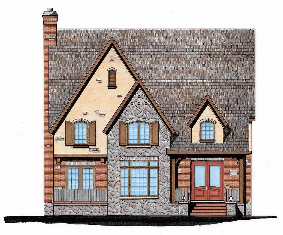 A drawing of a house with a brown roof