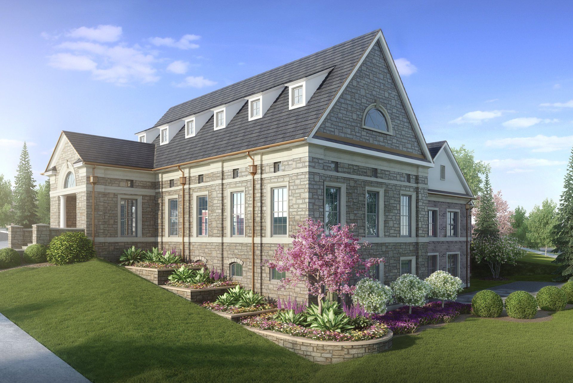 An artist 's impression of a large brick building