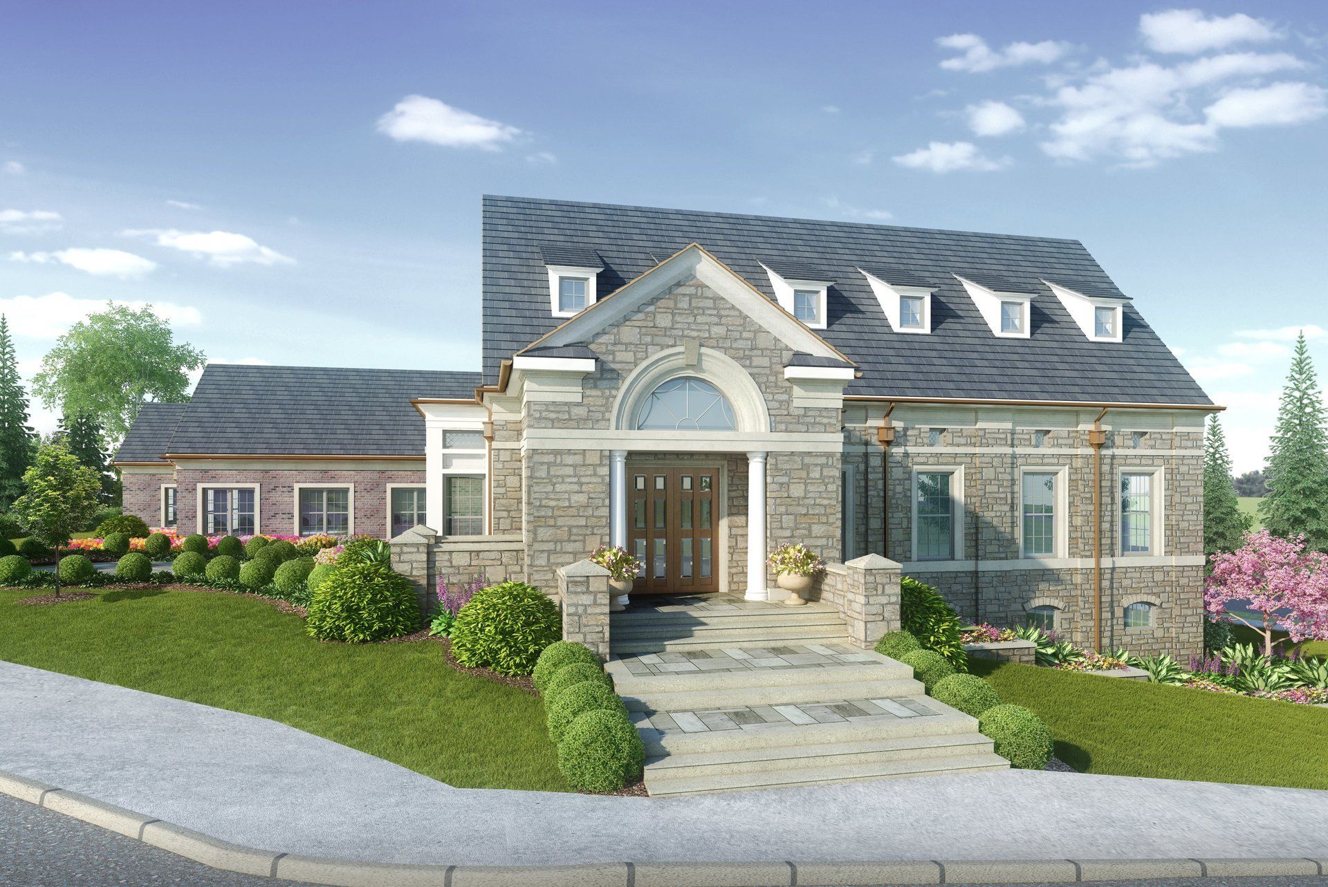 An artist 's impression of a house with a slate roof