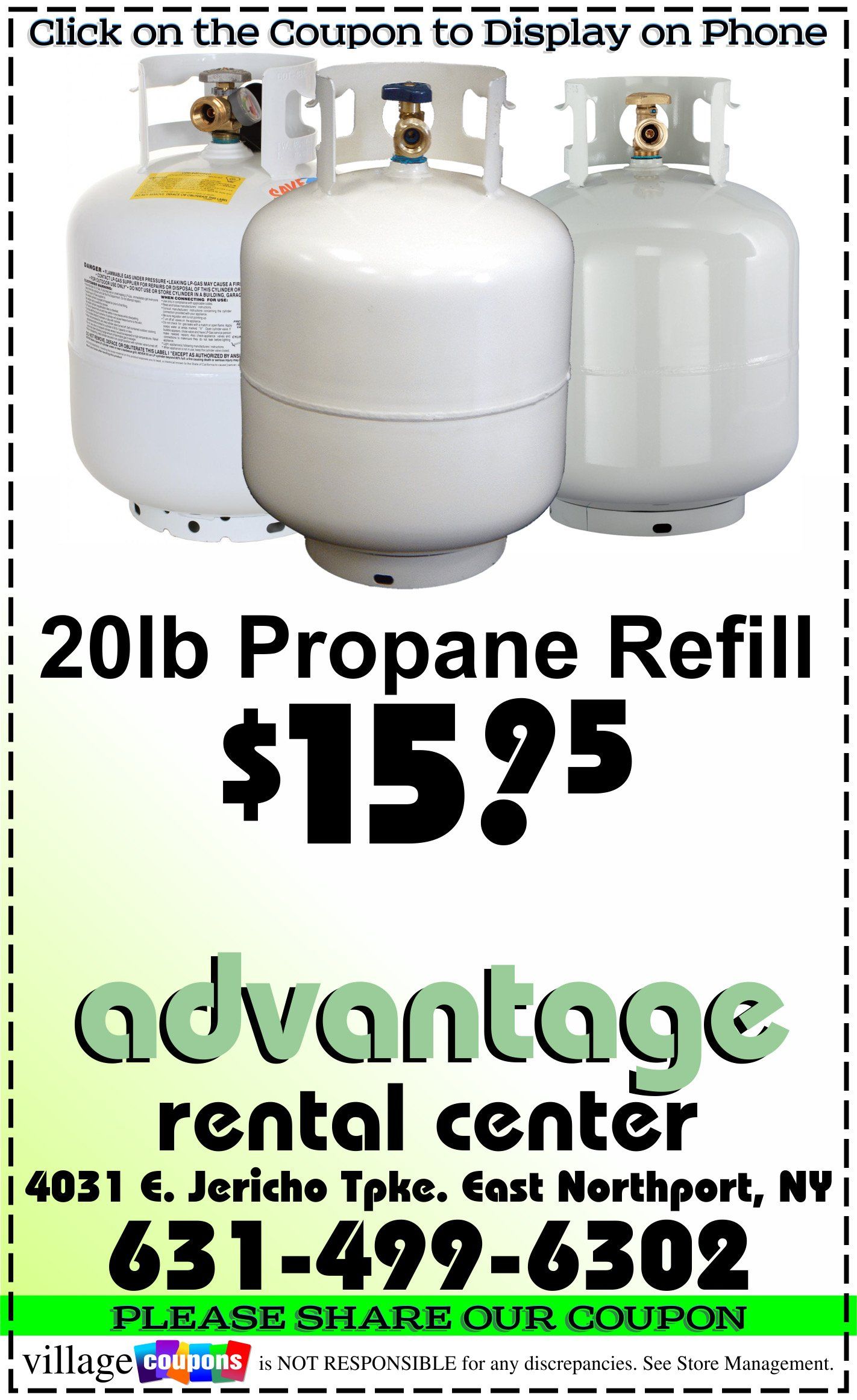 A coupon for propane refills from advantage rental center