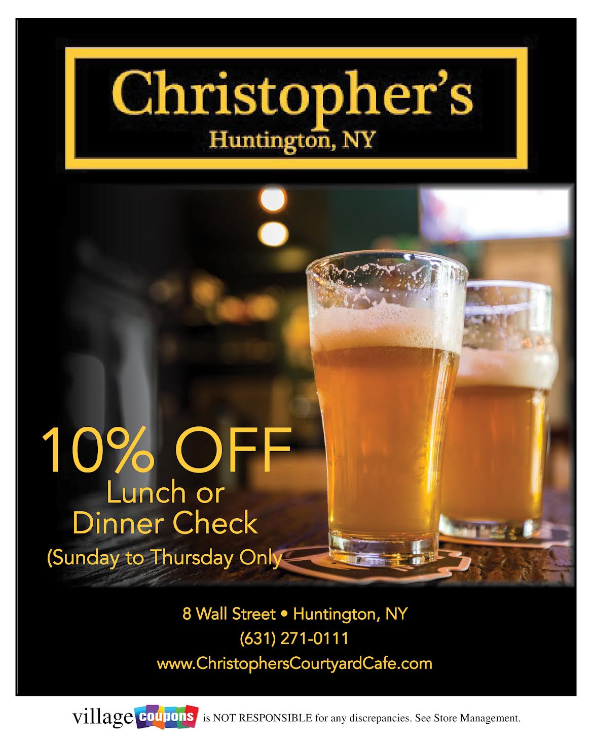 An advertisement for christopher 's restaurant in huntington new york