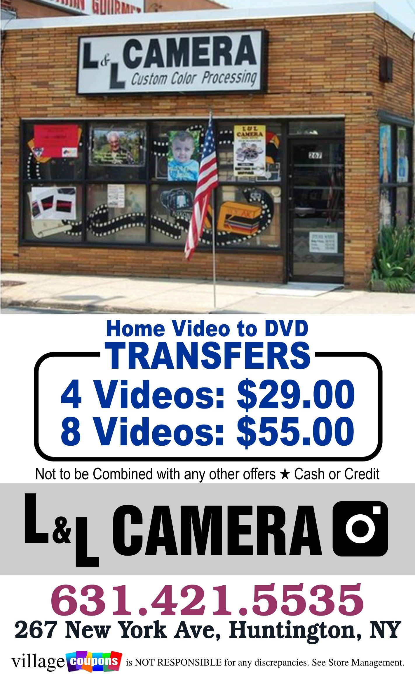 An advertisement for l & l camera in huntington new york