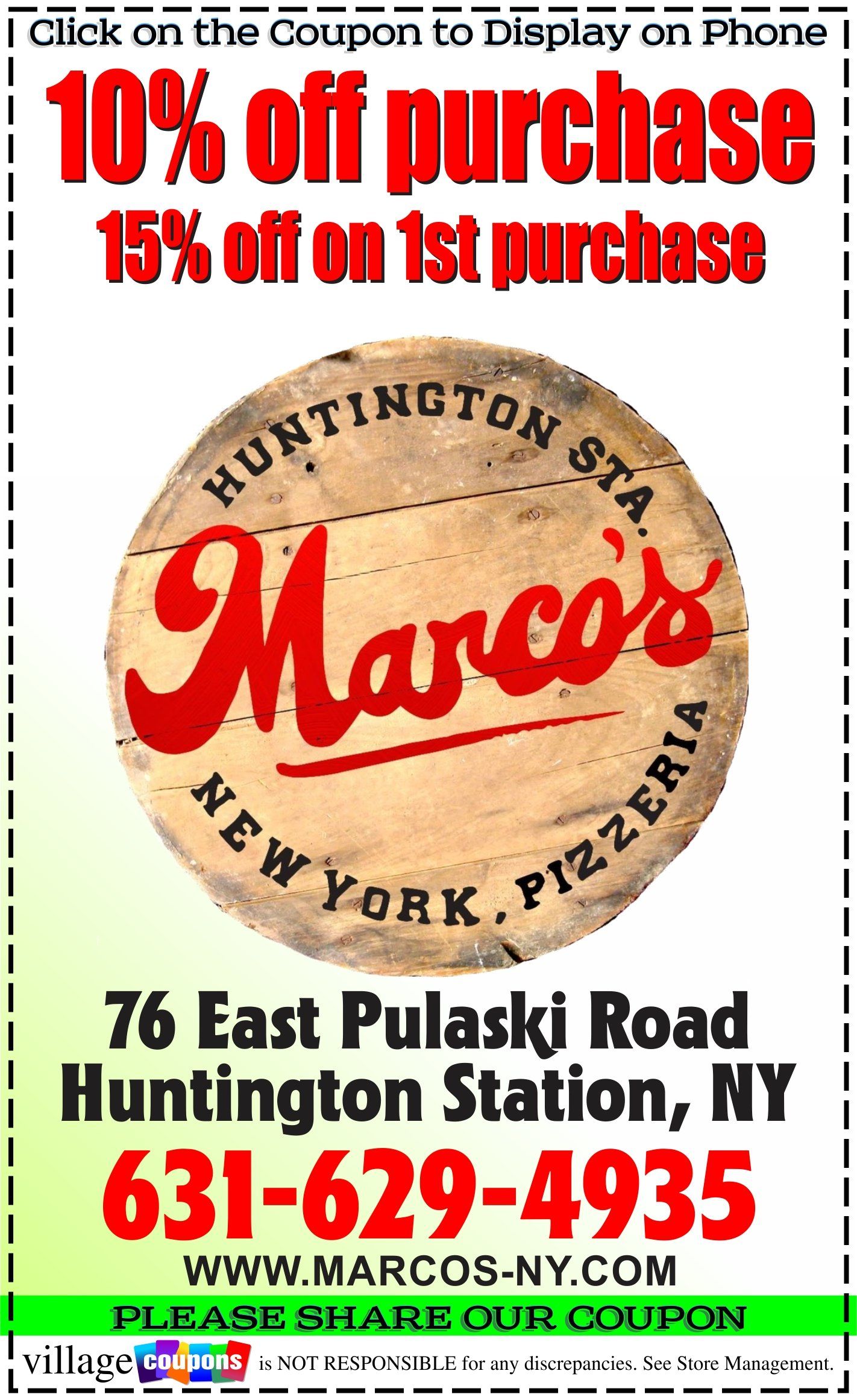 An advertisement for marco 's new york pizzeria