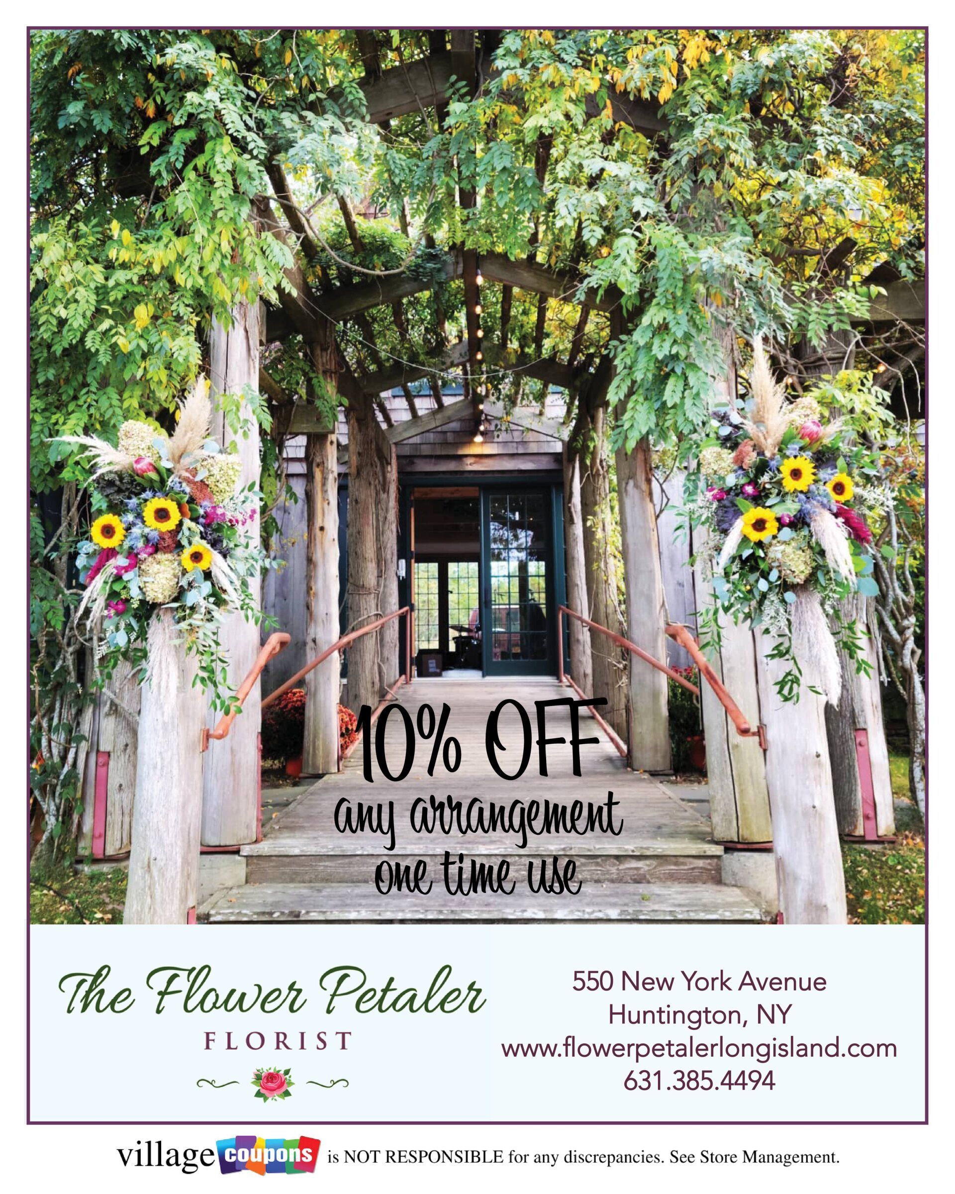 An advertisement for the flower florist offers a 10 % off