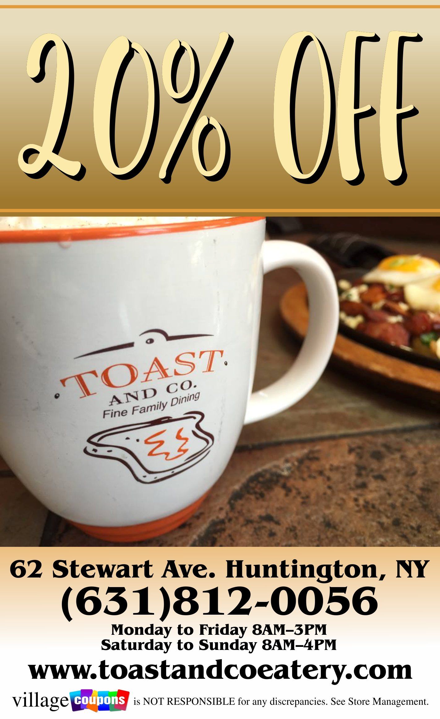 An advertisement for toast and co. in huntington new york