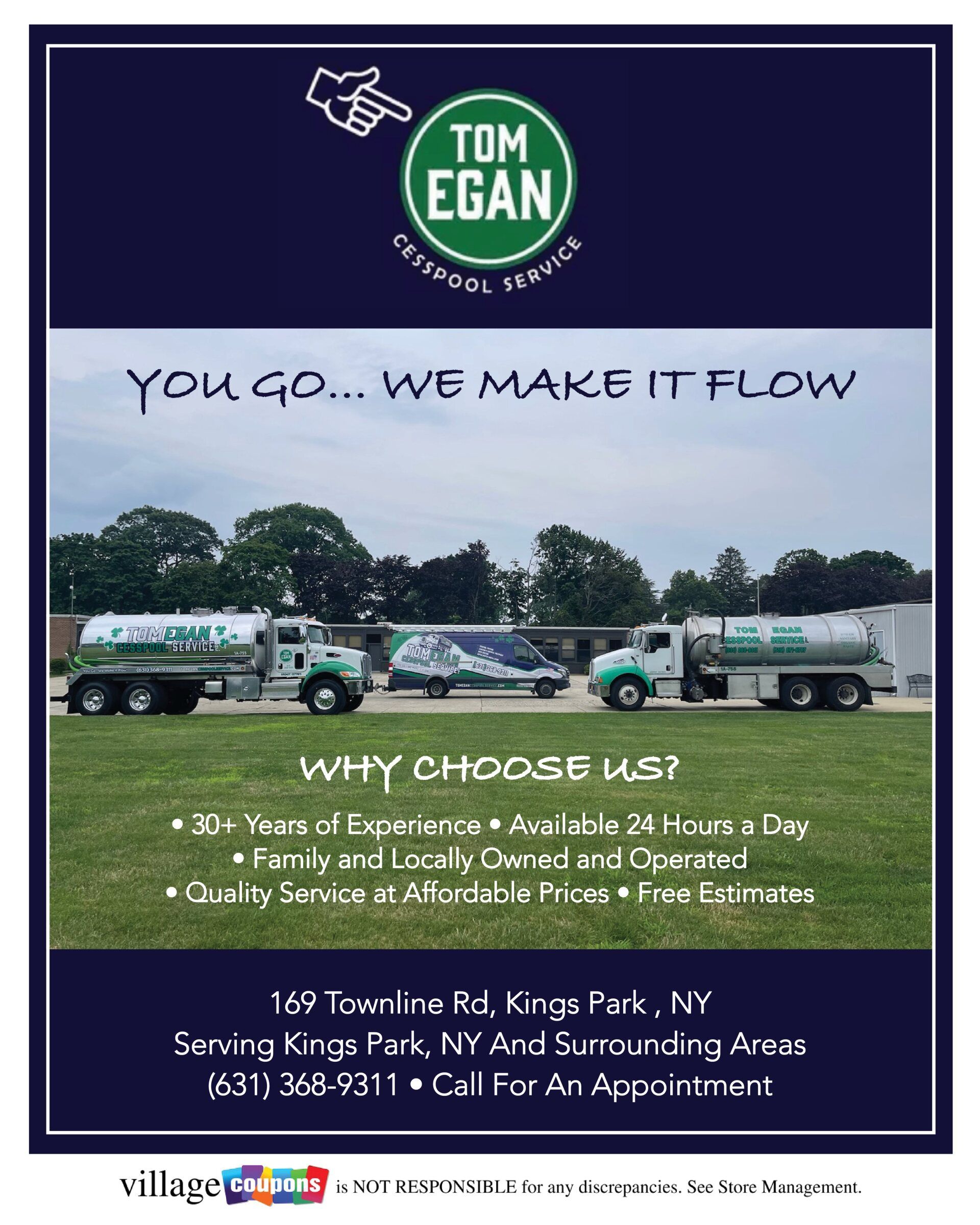 An advertisement for tom egan says you go we make it flow