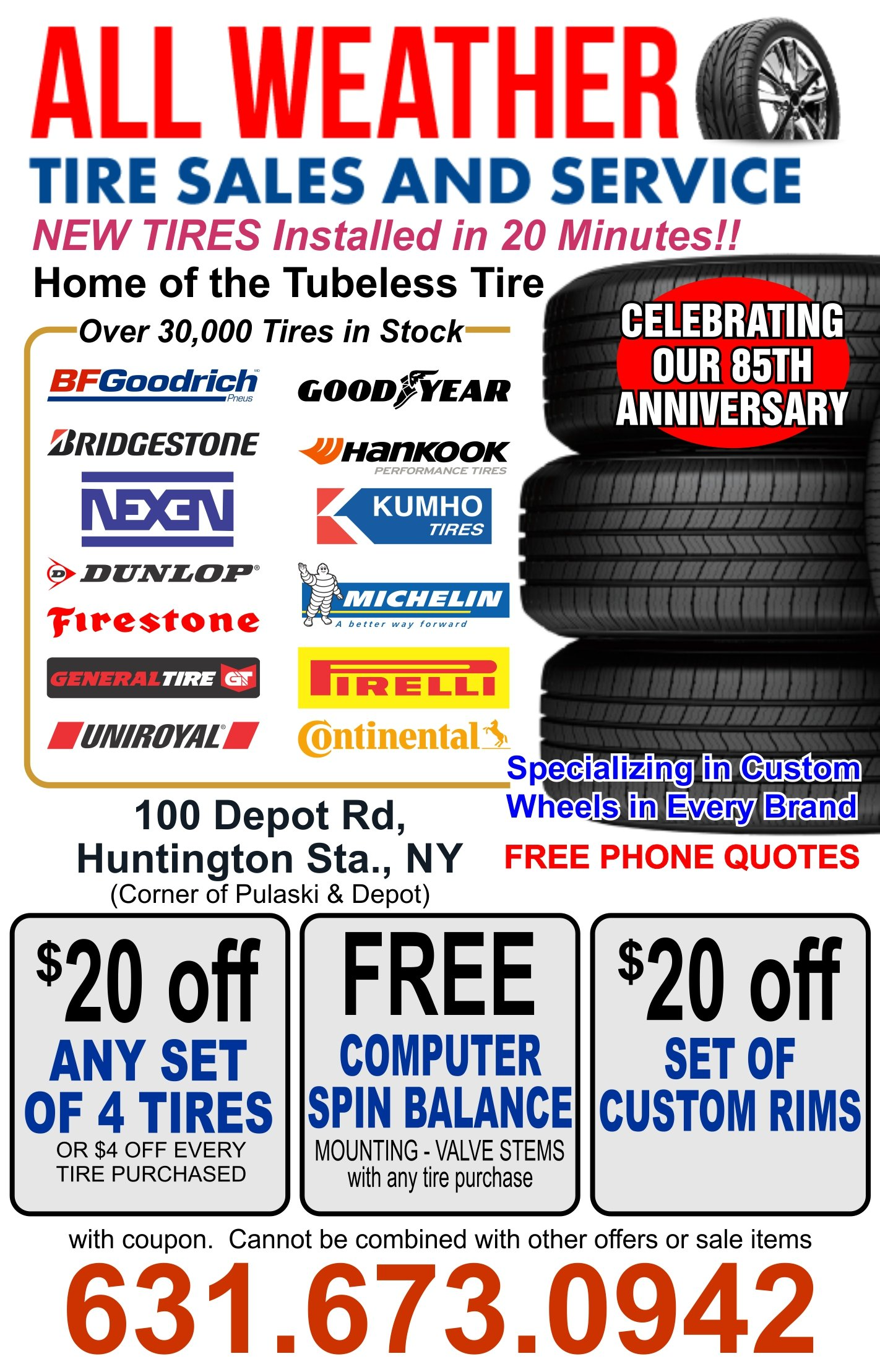 An advertisement for all weather tire sales and service