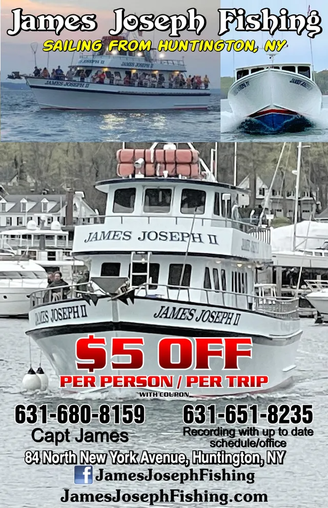 An advertisement for james joseph fishing shows a boat in the water