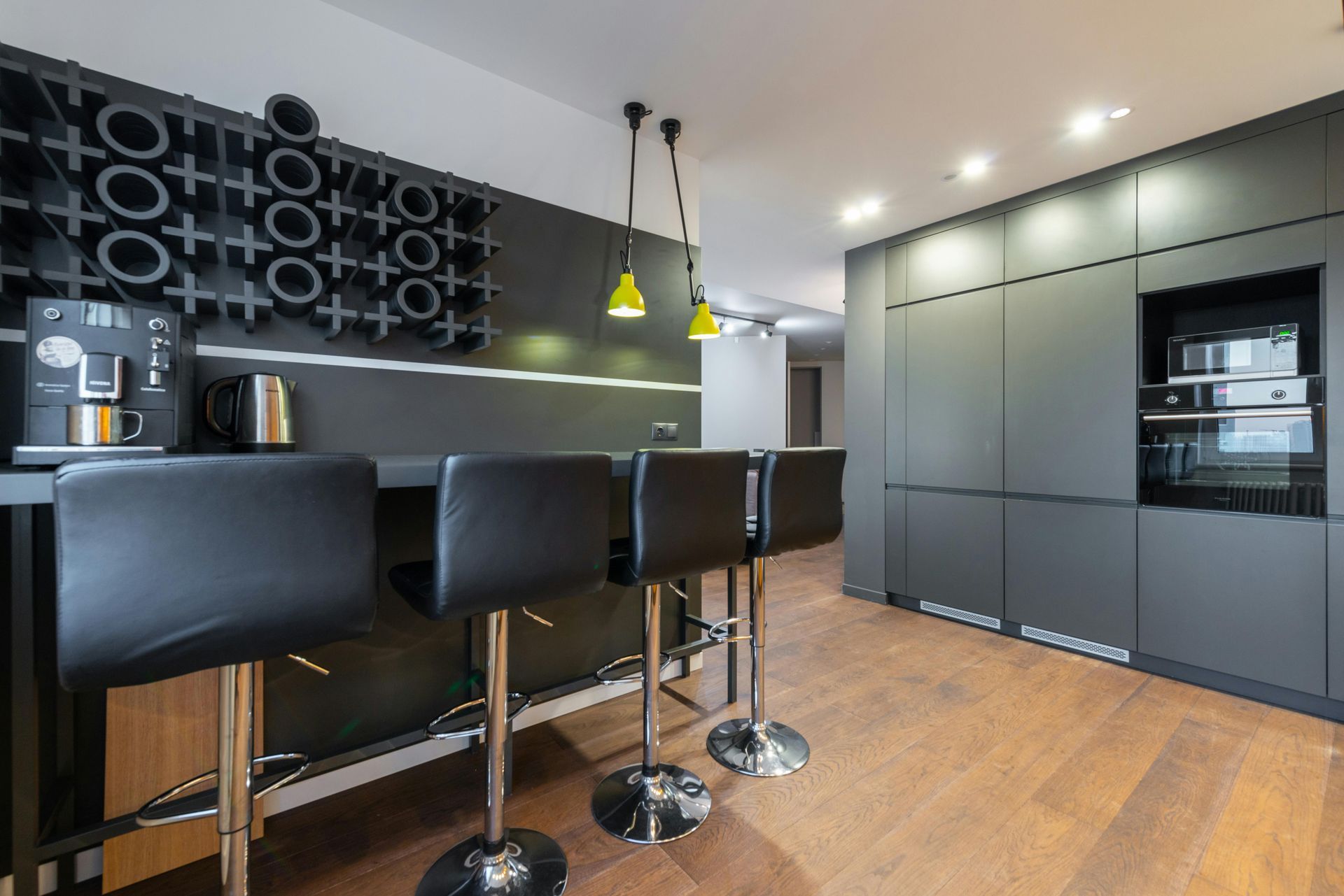 kitchen area with timber flooring 