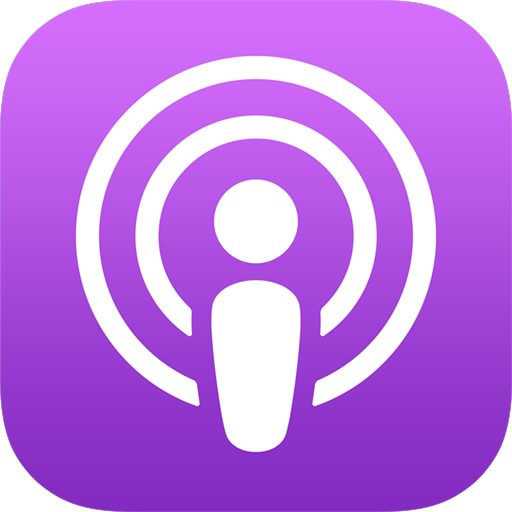 A purple podcast icon with a white circle around it