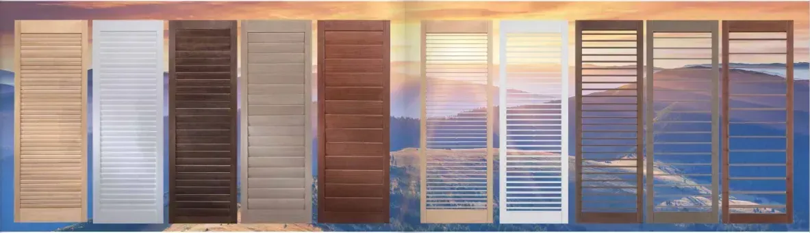 Shutter and window design examples in varying colors.