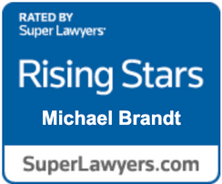 Blue badge: "Rising Stars" by Super Lawyers, Michael Brandt.