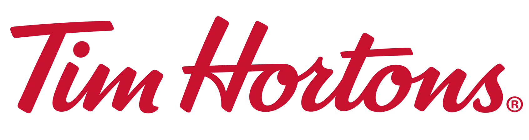 Tim Hortons logo in red, stylized script.