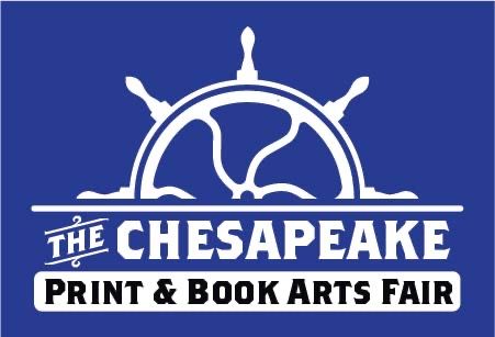 A logo for the lancaster printers fair and the chesapeake print & book arts fair.