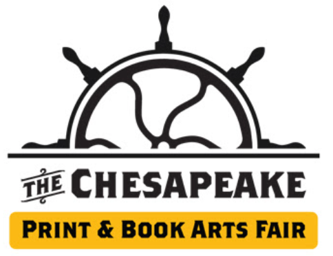A logo for the lancaster printers fair and the chesapeake print & book arts fair.