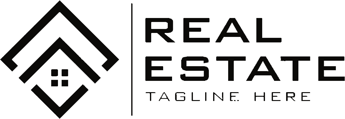 Real estate logo with house icon and