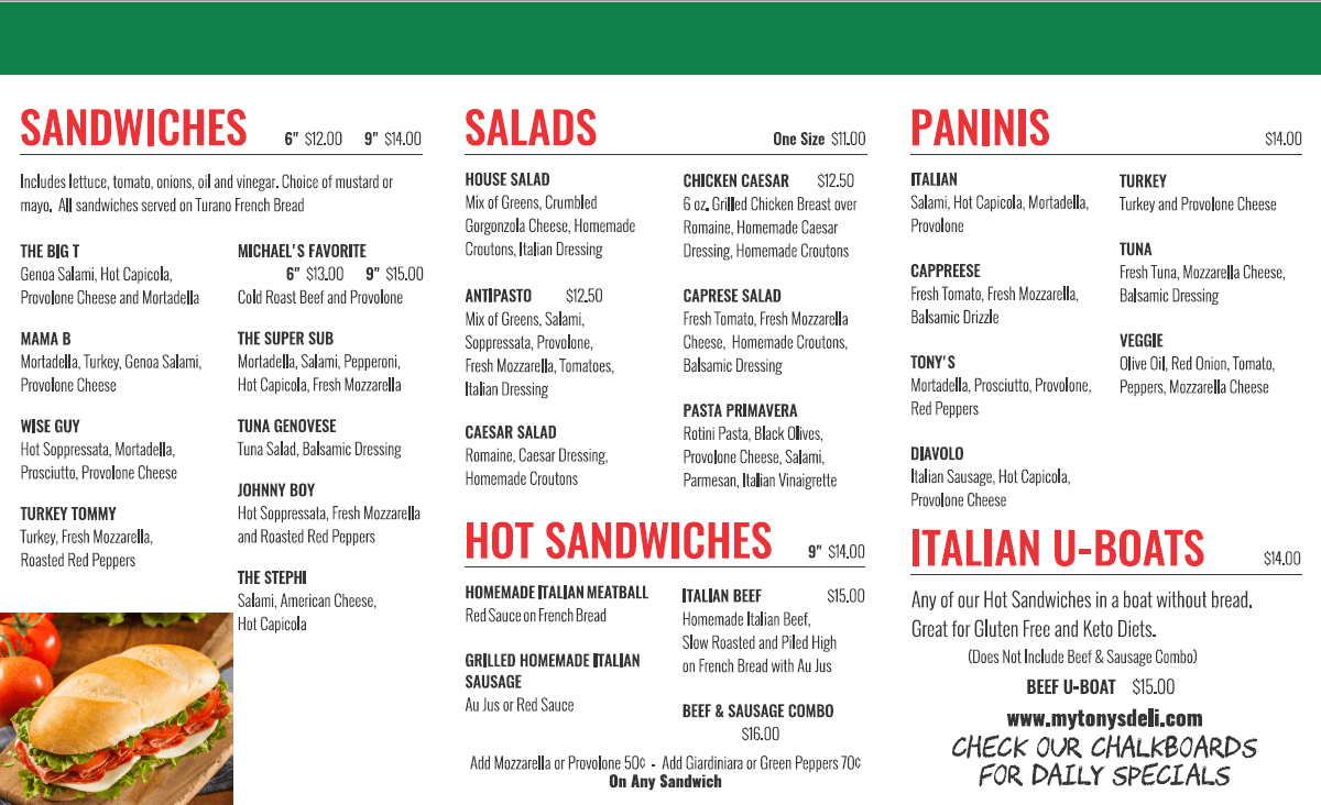 Italian Deli Online Menu Tony’s Italian Deli Dyer, IN