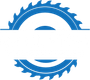 Blue circular saw blade logo.