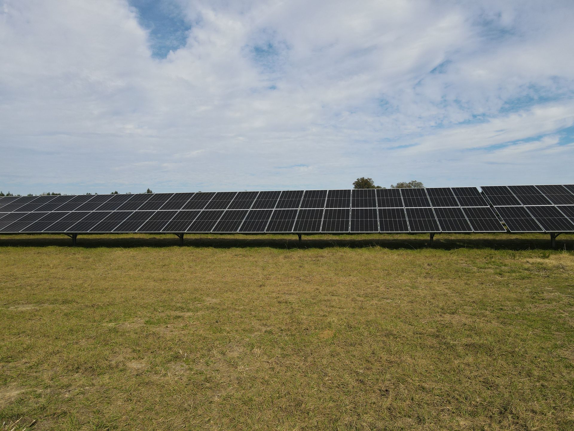 A large field of solar panels on a sunny day