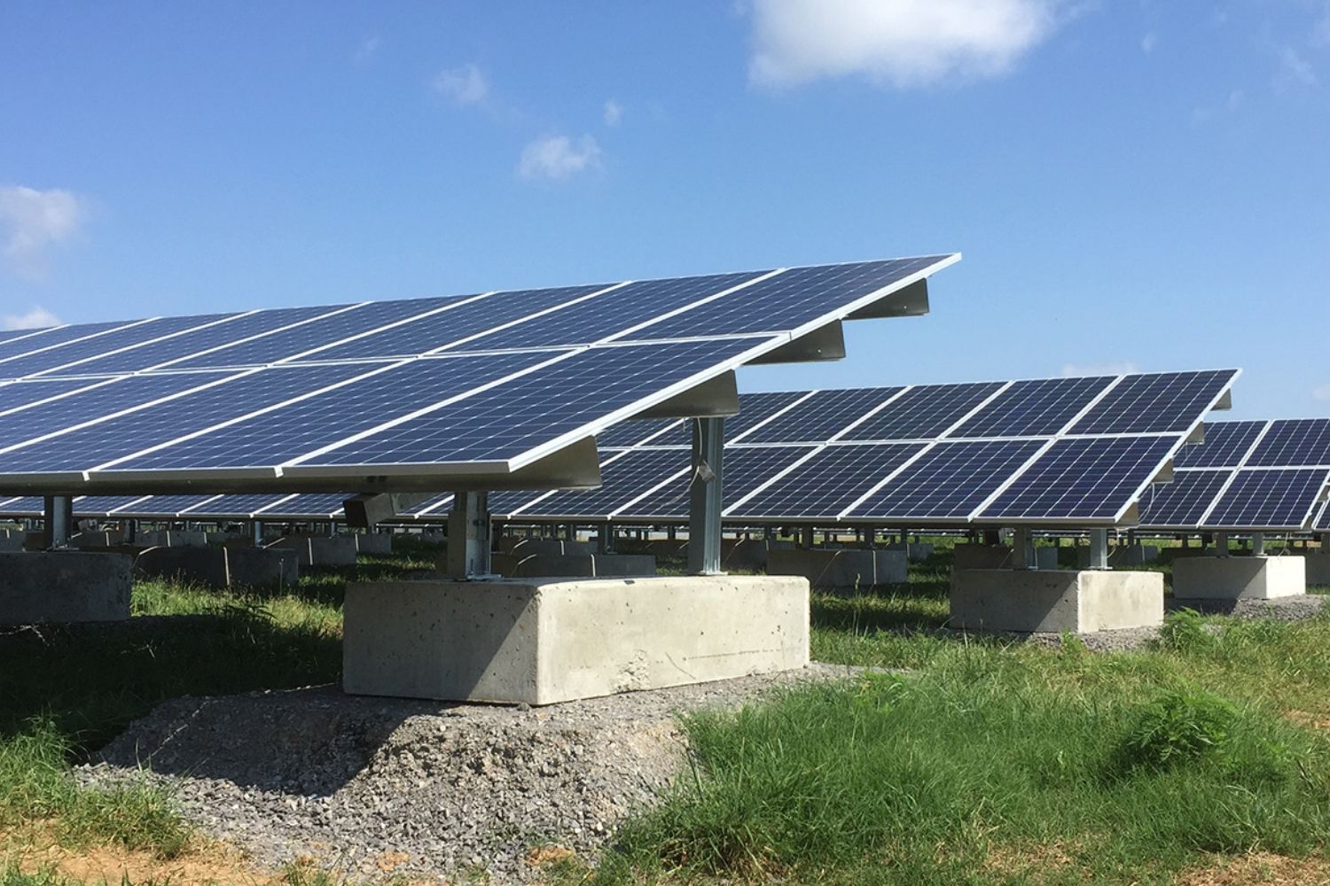 Ground Mounted Solar Panels mounted by concrete blocks