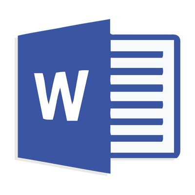 A blue and white icon of a word document.