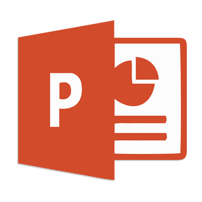 A red powerpoint logo with a pie chart on it