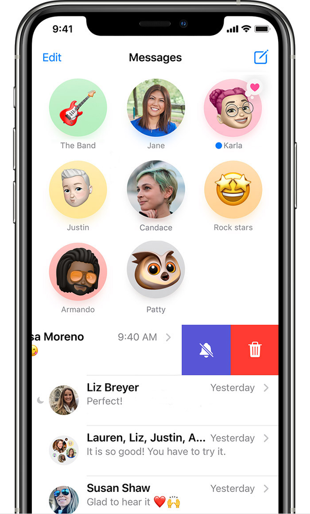 A cell phone with a messenger app open on it.