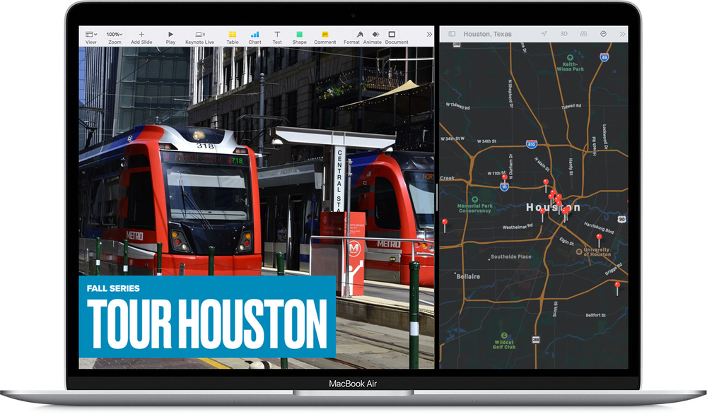 A laptop is open to a page that says tour houston
