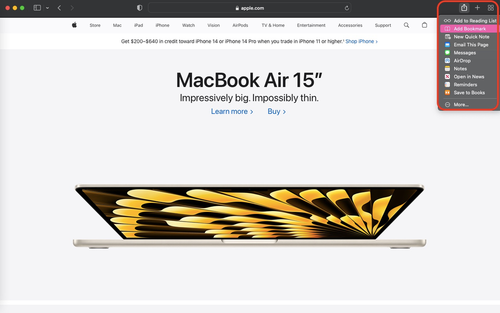 A macbook air 15 is being advertised on a website.