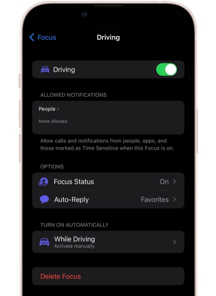 A screenshot of the driving app on an iphone.