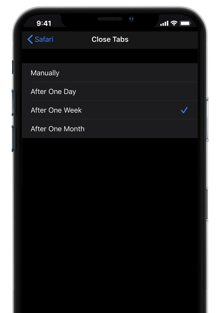 A close tabs screen on a cell phone.