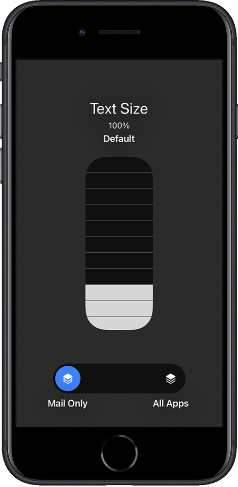 A cell phone with a text size slider on the screen.