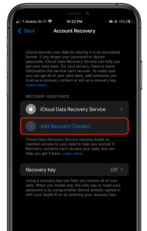 A screenshot of the icloud data recovery service on an iphone.